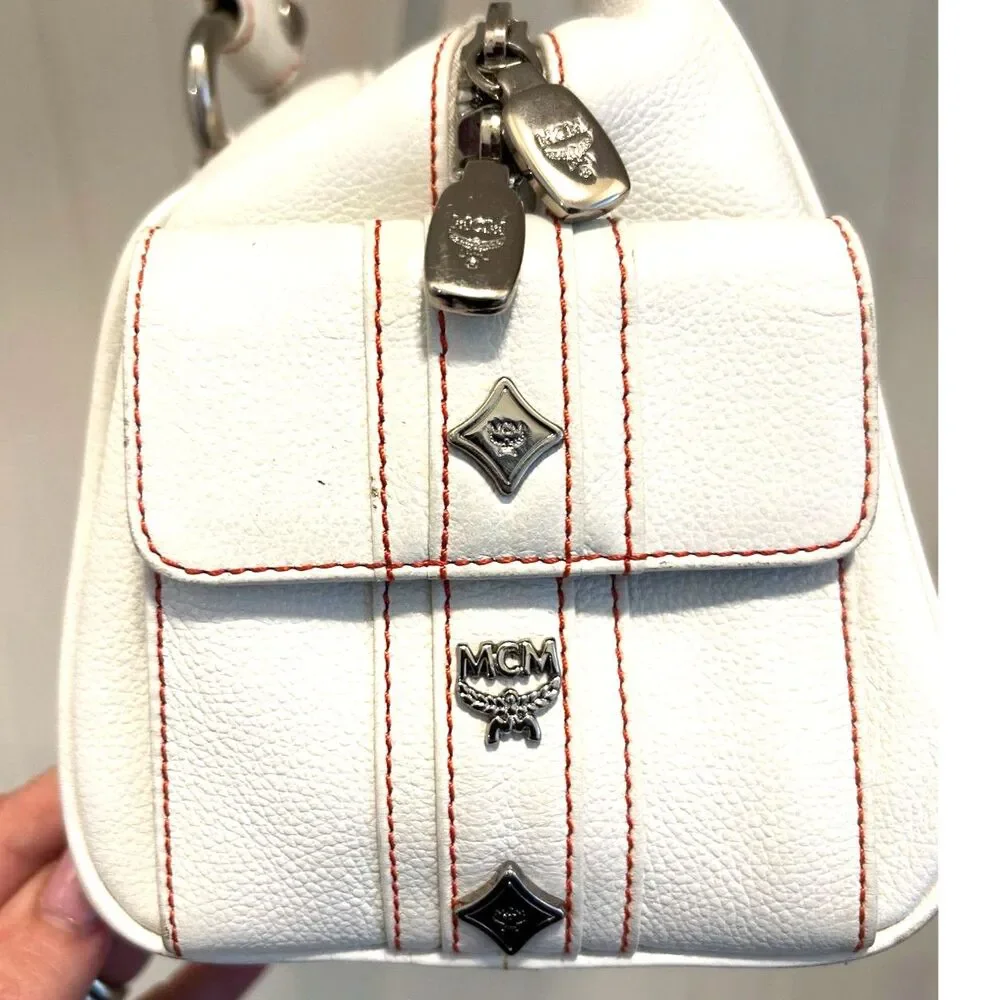 MCM White Leather Papillon Satchel